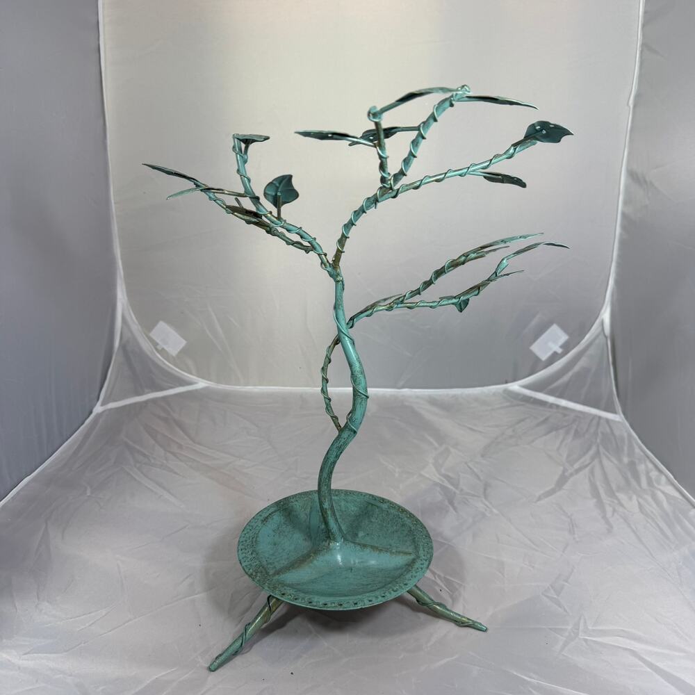 Vintage Style Metal Jewelry Tree Stand Patina Leaf Branch Holder